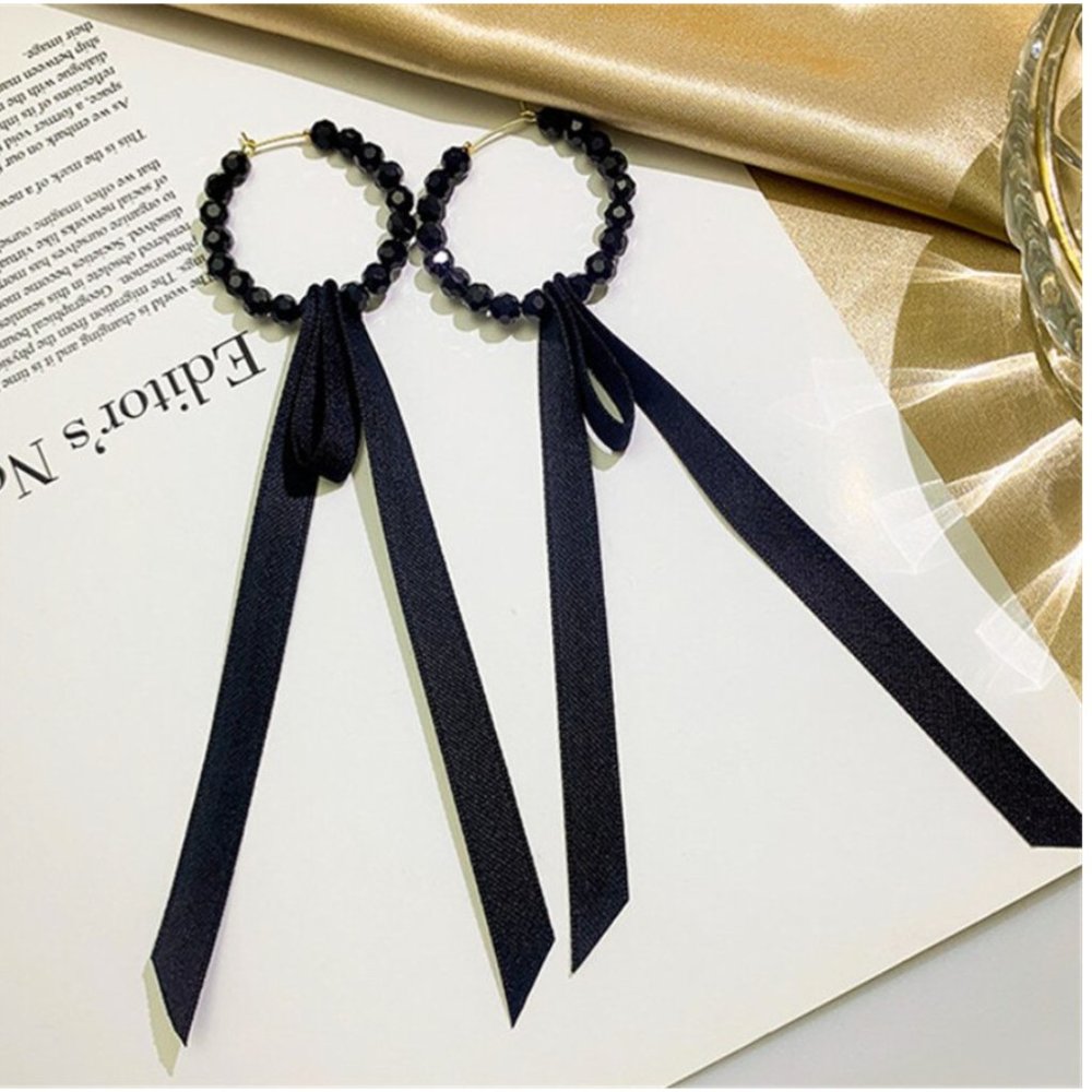 NEW Black Crystal Hoop Earrings